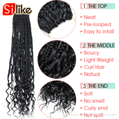 Silike Goddess Box Braids 22 inch Synthetic Crochet Hair With Curly End Bohemian Box Braiding Hair Extensions Messy Goddess